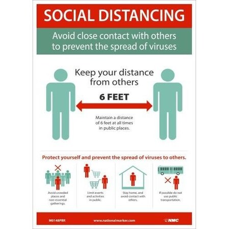 Nmc Safety Sign, SOCIAL DISTANCING, Pressure Sensitive Removable Vinyl 0045, 14 H x 10 W in M0148PBR